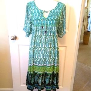 FORBIDDEN Teal And Green boho dress. Medium